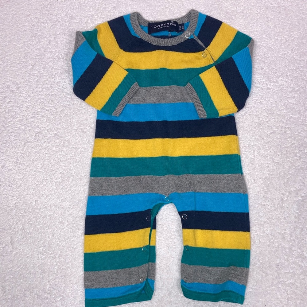 Toobydoo striped knit sweater one piece romper 3/6m